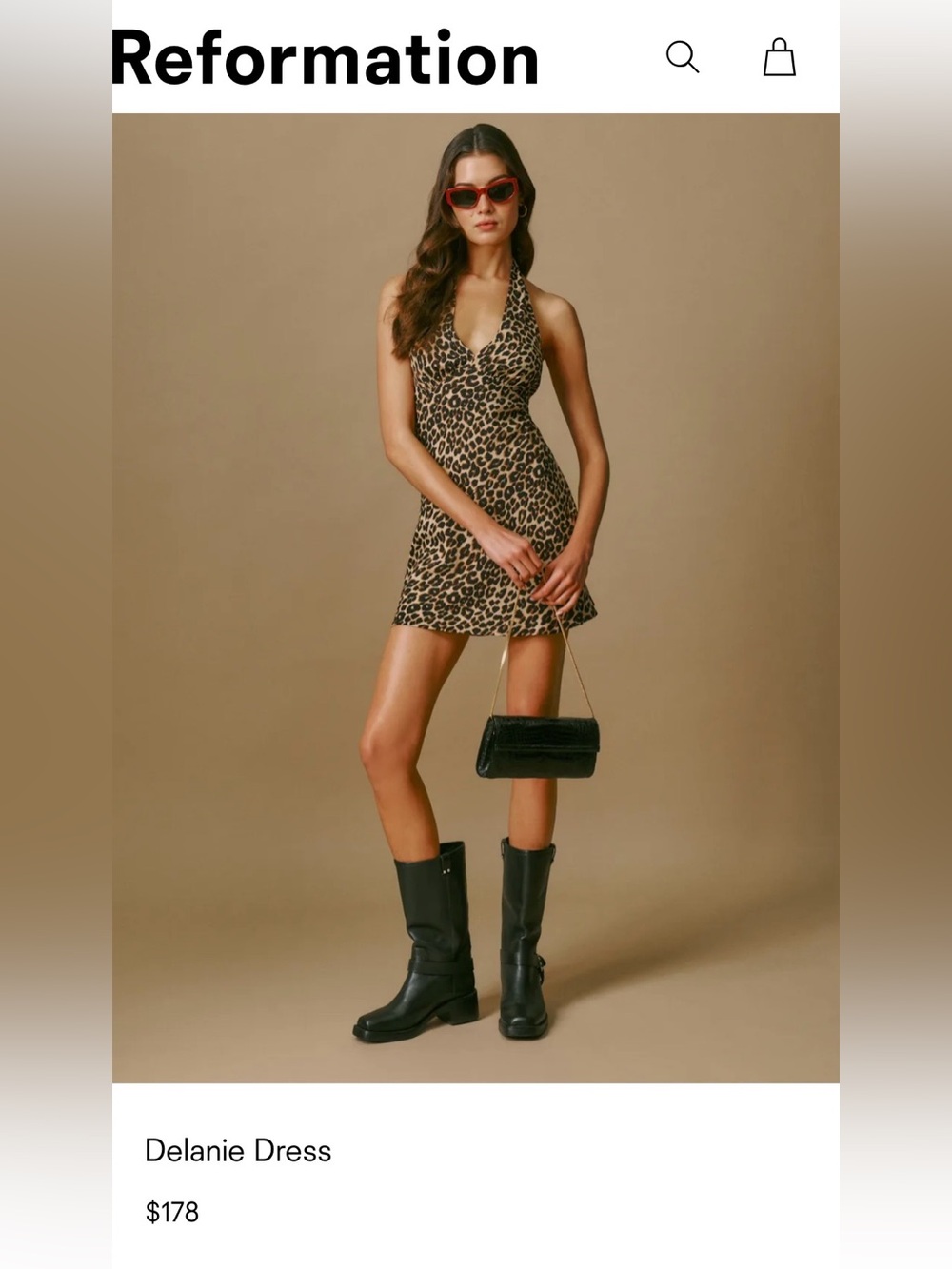 Reformation Delanie Leopard Print Halter Mini Dress - Brown/Black